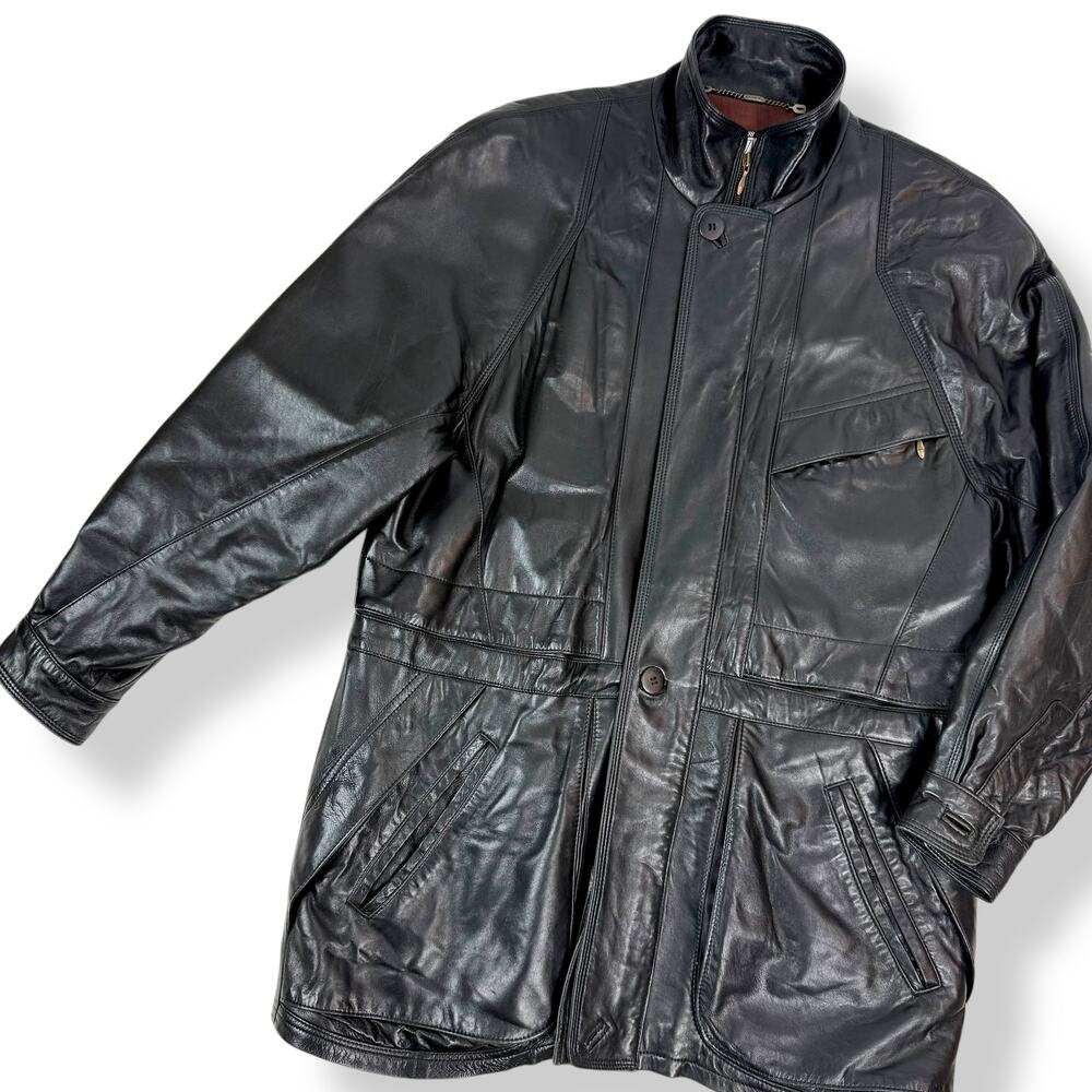 1980's Designer Men's black lamb leather jacket by COLLEZIONESA MAPPE MONDE - Picture 1 of 16